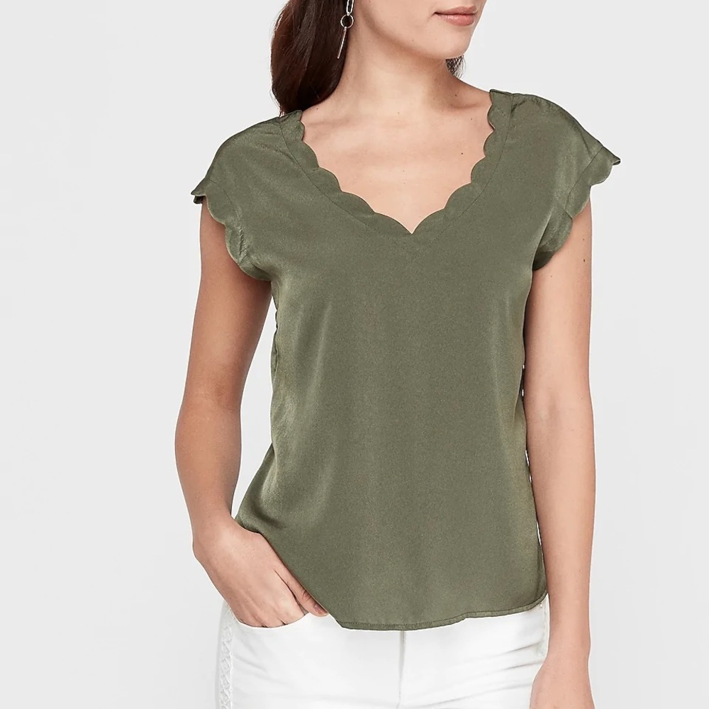 2 for $20 - Express Satin Scalloped Neck and Sleeve Top